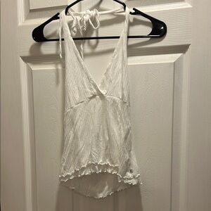 JLO White Ruffled Backless Tank Top